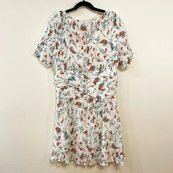 New Maje Rasion Plisse Floral Mini Dress White Medium $490 - Picture 6 of 10